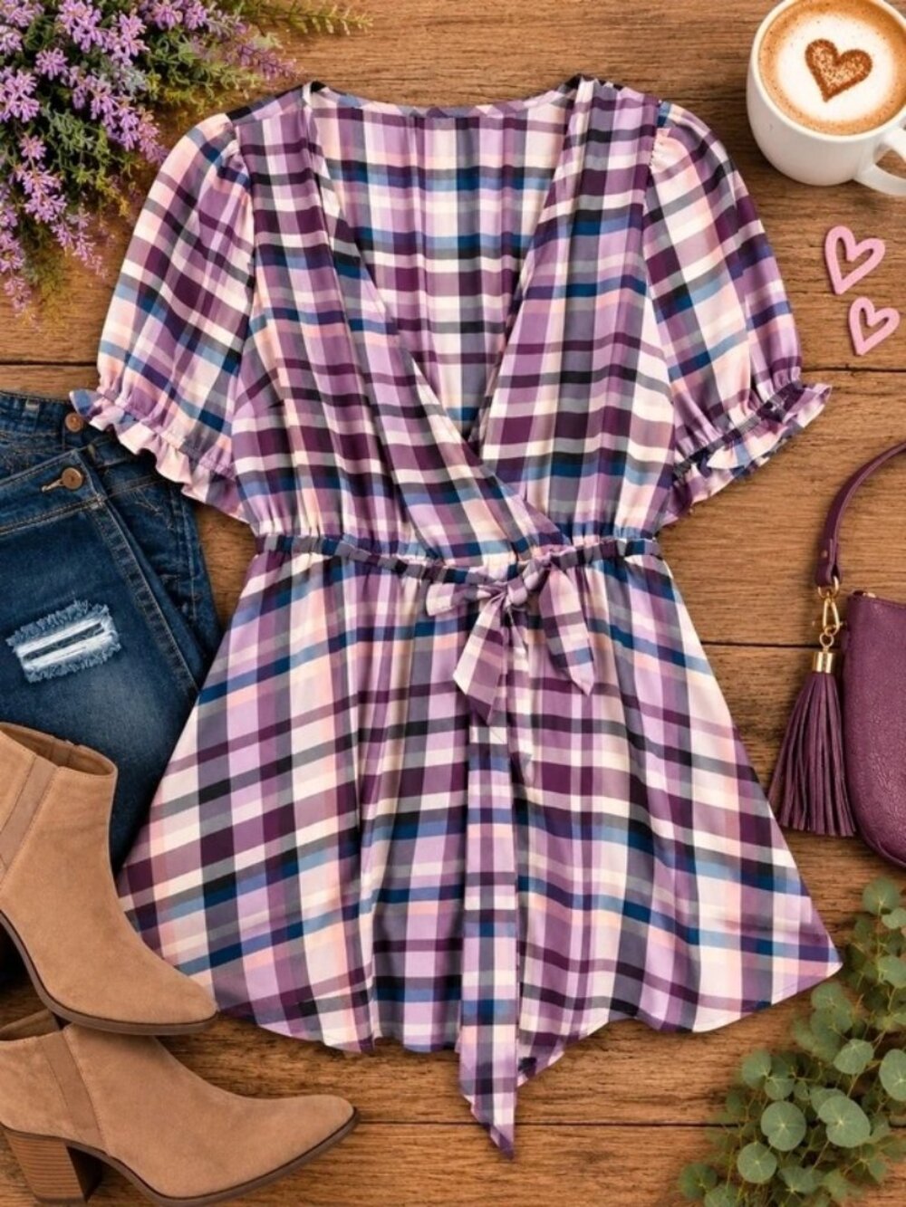 Torrid Plaid Georgette Surplice Peplum Top Size 1 1X NWT